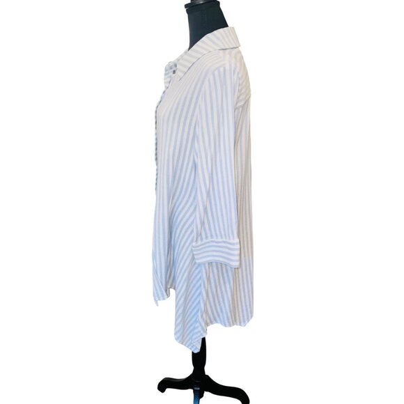 Soft Surroundings Blue White Striped Asymmetrical Handkerchief Hem Tunic Shirt M - Picture 5 of 12